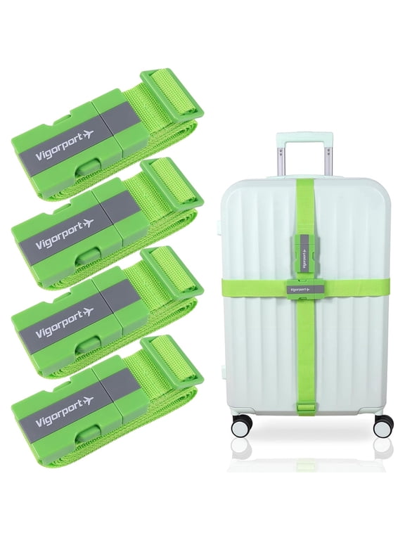 Luggage Straps Suitcase Belt TSA Approved with Adjustable Quick-Release Buckle,79 inch Nonslip Travel Straps for Luggage, 4-Pack (Green)