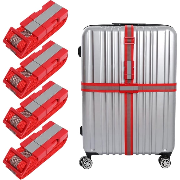 Vigorport Luggage Straps Suitcase Belt TSA Approved with Adjustable Quick-Release Buckle,79 inch Nonslip Travel Straps for Luggage, 4-Pack (Red)