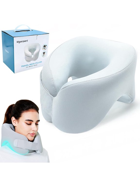 Neck Pillow for Traveling, 360° Head Support 2 in 1 Upgraded Travel Pillows for Airplane, 100% Pure Memory Foam Pillow for Flight Headrest Sleep, Portable Plane Accessories (1, Gray)