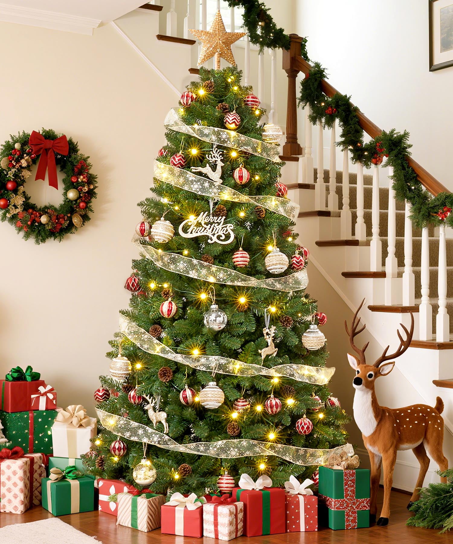 VigorPro Artificial Christmas Tree with Pinecones - Realistic PVC Xmas Tree for Indoor Holiday Deco,6FT