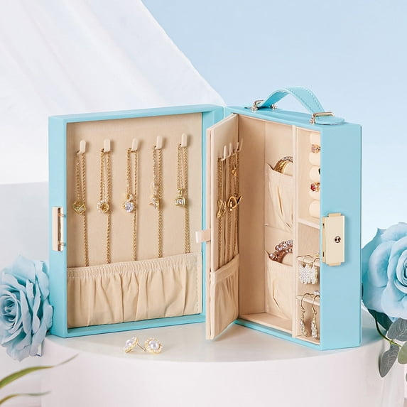 VigorPro Travel Portable Jewelry Box with Mirror, PU Leather Small Organizer for Girls Women Teen (Tiffany Blue)