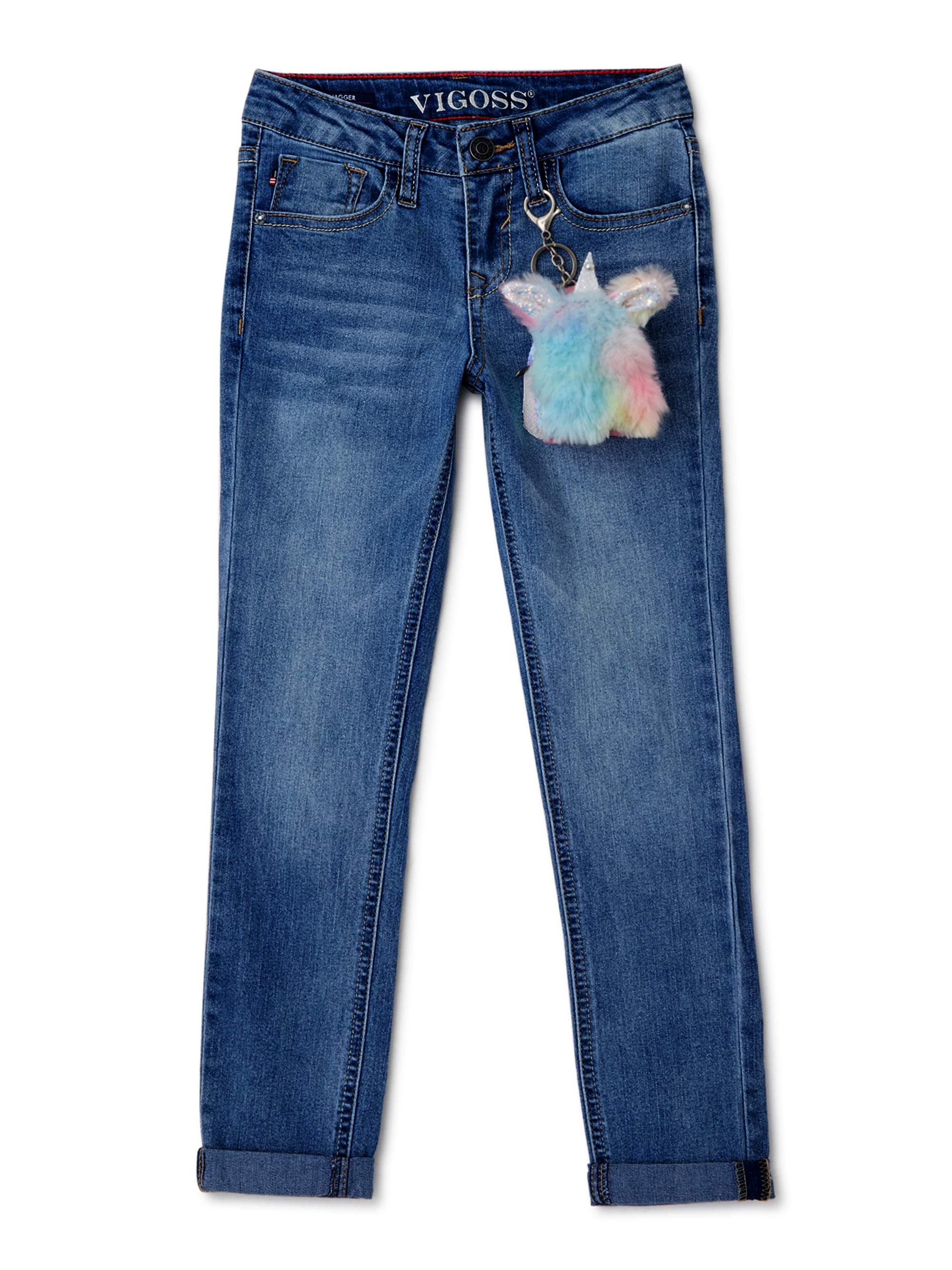 Vigoss Girls 24" Ankle Roll Cuff Skinny Jeans with Free Scrunchies, Sizes 7-14 - image 1 of 3
