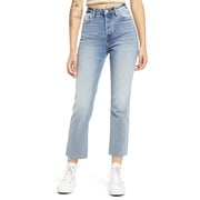 Vigoss High Waist Raw Hem Ankle Straight Leg Jeans Light Blue. Size 30