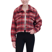 Vigoss Ladies Brushed Plaid Crop Jacket, Red, M