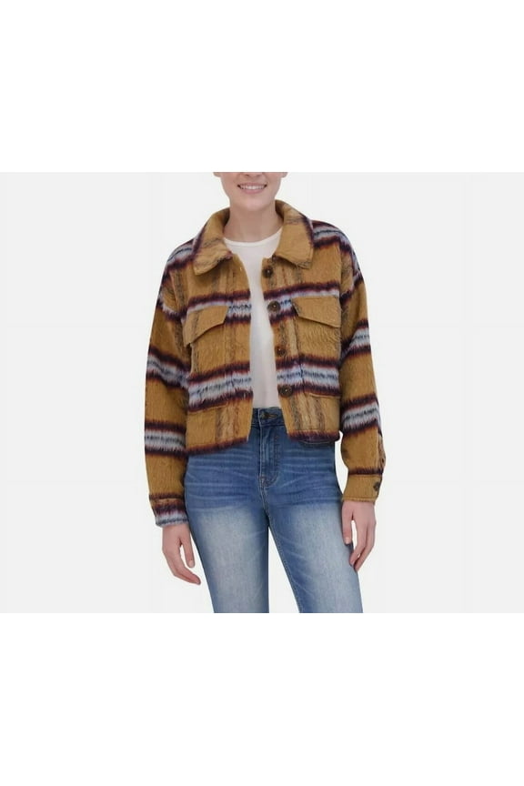 Ladies' Size Large (8-10) Brushed Plaid Crop Jacket, Tan