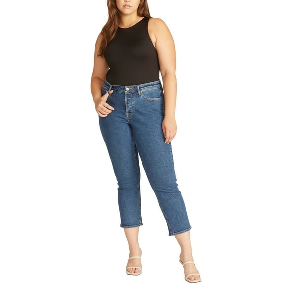 Vigoss Trendy Plus Size Frankie Cropped Straight Leg Jeans Indigo Wash 20W