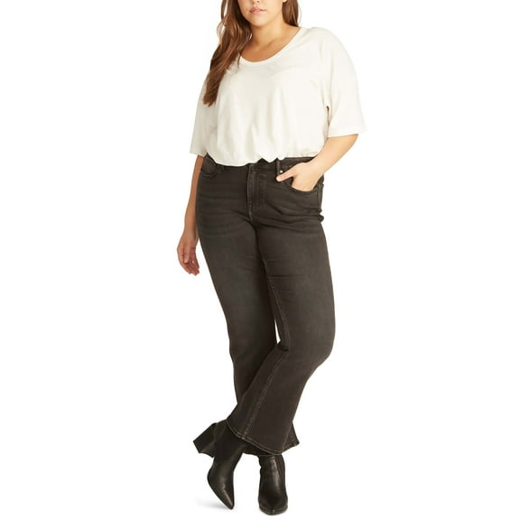 Vigoss Trendy Plus Size Jagger Mid Rise Bootcut Jeans Washed Black 18W