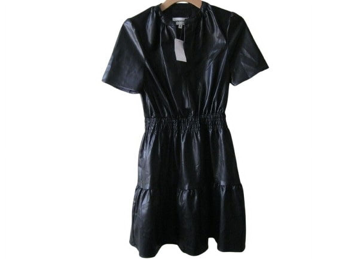Vigoss Women's Short Sleeve Mini Stretch Party Dress, Faux Leather, Black, Size: Small