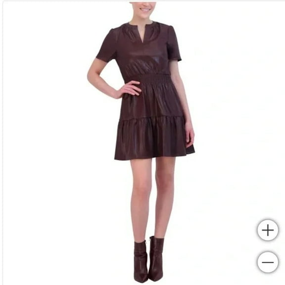 Vigoss Women's Short Sleeve Mini Stretch Party Dress, Faux Leather