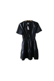 leather suspender dress open knit sleeves