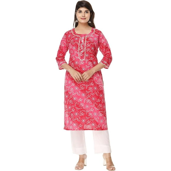 Vihaan IMPEX Indian Pink Women Kurti Set with White Pant