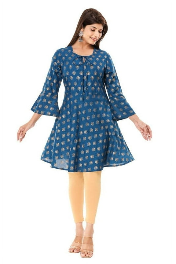 Indian Tunic Top for Women, Rayon Fit & Flare Dress, Women's Large