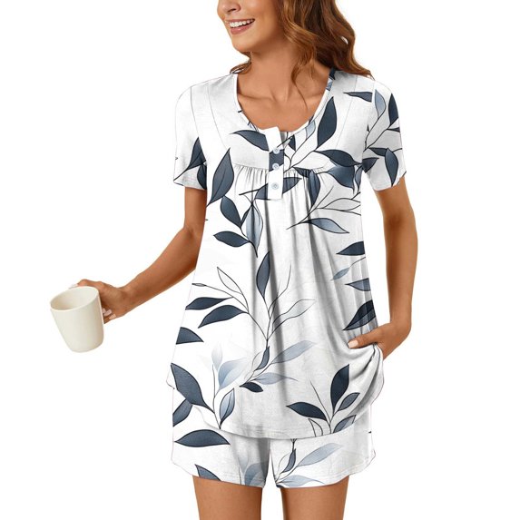 Viikei 2 Piece Lounge Sets for Women,Women Casual Round Neck Short Sleeve Blouse Fashion Pants Pajamas Suit White M