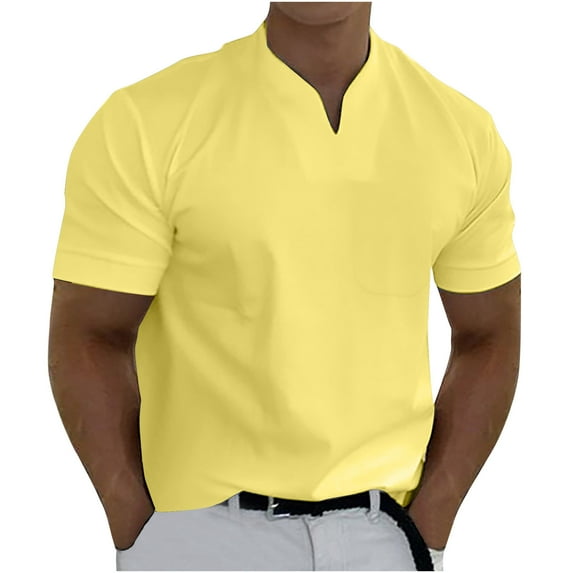 Viikei 2025 Summer Mens Tops Short Sleeve Mens Tops Clearance under $5 Men Casual Solid with Pockets Sports Short-sleeved V-neck Fitness Training Clothes T-Shirt Top
