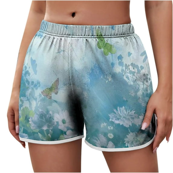 Viikei 2025 Summer Shorts for Women Plus Size Clearance Women's Lightweight Shorts Casual Print Short Pants Elastic Waist Drawstring Comfy Shorts