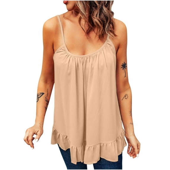 Viikei 2025 Tank Top for Women Plus Size Sleeveless Tops for Women Tank Top Clearance Fashion Solid Color Vest Vest Ruffled Hem Blouse