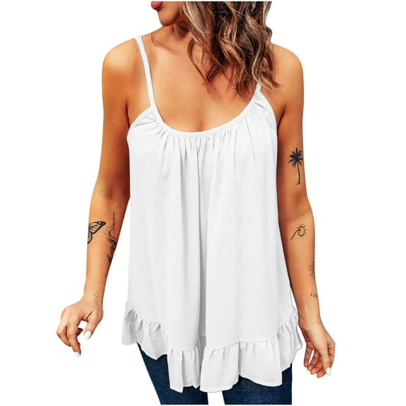 Viikei 2025 Tank Top for Women Plus Size Sleeveless Tops for Women Tank Top Clearance Fashion Solid Color Vest Vest Ruffled Hem Blouse