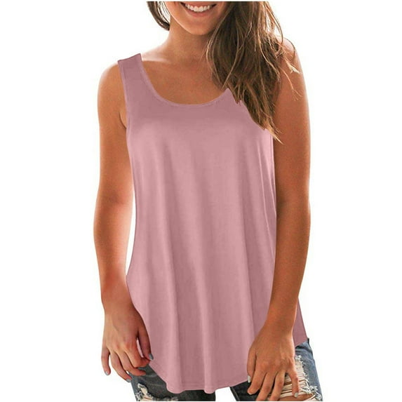Viikei 2023 Tank Top for Women Plus Size Sleeveless Tops for Women Tank Top Clearance Fashion Solid Vest Round-Neck Loose Sleeveless T-shirt Pullover
