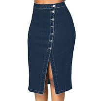 Viikei 2025 Womens Skirts Midi Length Women Fashion Pencil Skirt High Waisted Blow Knee Blue Jeans Skirts