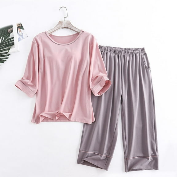 Viikei Athletic Pajama Set Sporty Sleep Joggers & Tee,Women's Casual Loose with Chest Cushion Round Neck Short Sleeve Shorts Set Pink XXL