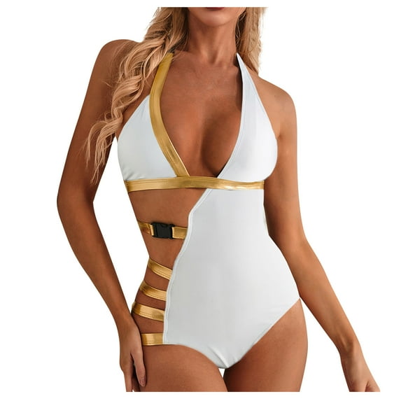 Viikei Bikini Set Swimwear for Women Summer Plus Size 1 Piece Splicing Bandage Integrated High Waist Beach Suit Swimsuit