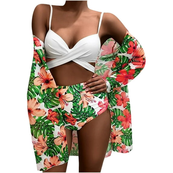 Viikei Bikini Set Swimwear for Women Summer Plus Size 3 Piece Fashion Printed Push-Up Padded Swimsuits