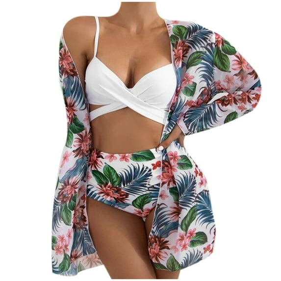 Viikei Bikini Set Swimwear for Women Summer Plus Size 3 Piece Fashion Printed Push-Up Padded Swimsuits