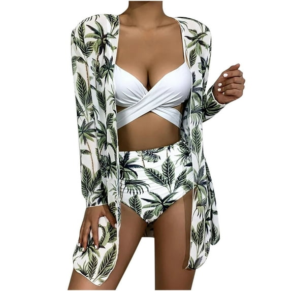 Viikei Bikini Set Swimwear for Women Summer Plus Size 3 Piece Fashion Printed Push-Up Padded Swimsuits