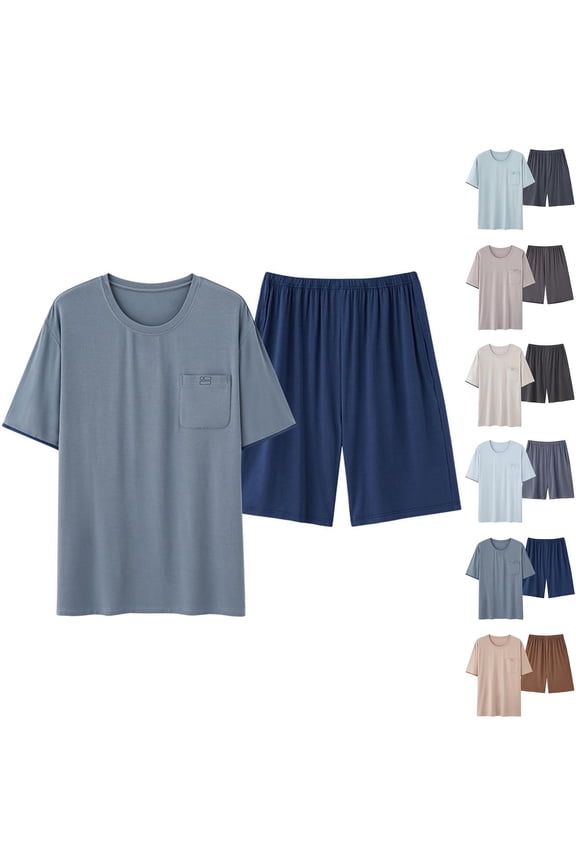 Boho Tops,Men's Casual Solid Color Round Neck Button Down Short Sleeved Shirt Pocket Loose Waist Shorts Set Khaki L