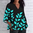 thumbnail image 1 of Viikei Breathable 3/4 Sleeve Shirt Women's,Women's Printed Linen Look Shirt with V-Neck and Roll-Tab Three-Quarter Sleeves Black XXXXXL, 1 of 5