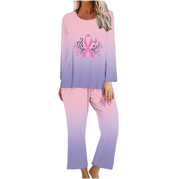 Viikei Breathable Cotton Sleepwear for Women - Comfy Home Loungewear,Ladies' Gradient Printed Casual Top Pants Pajama Set Purple XL