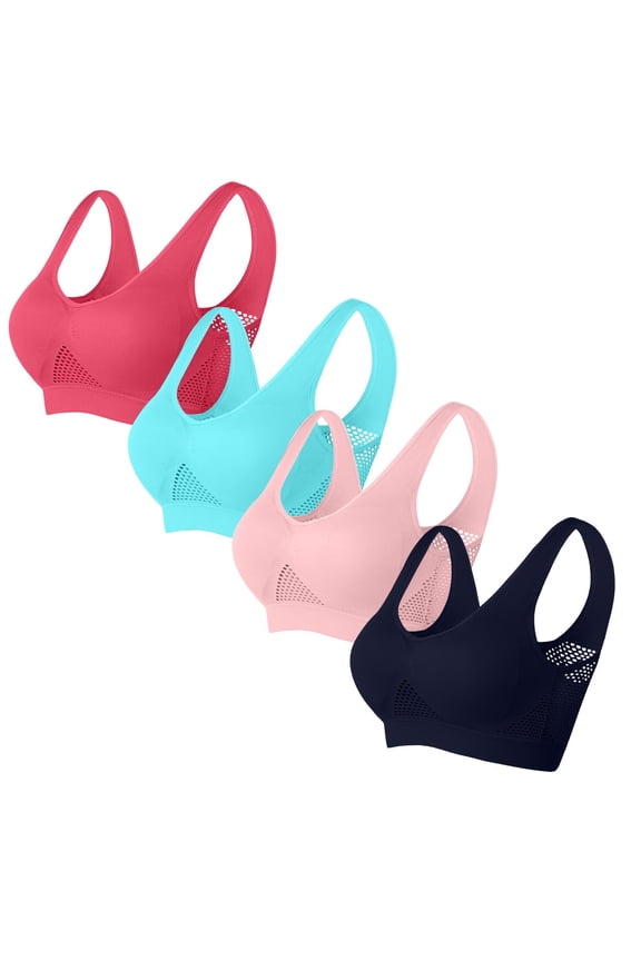 Breathable Quick-Dry Sports Bra for Hot Yoga,4PC Woman's Solid Color Gathered Together Large Size Daily Bra Underwear No Rims Navy XL