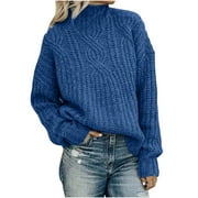 Savings Clearance 2024!Viikei Cardigan Sweaters for Women Clearance under $10.00 Womens Sweaters Womens Fashion Solid Long Sleeve Sweater Loose Turtleneck knitting Sweater