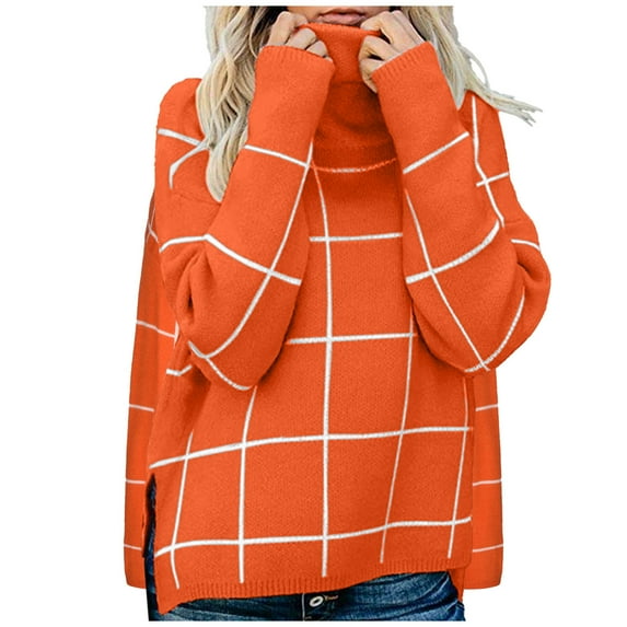 Viikei Cardigan Sweaters for Women Plus Size Fashion Women Fall Casual Long Sleeve Turtleneck Sweater Casual Solid Plaid Tops