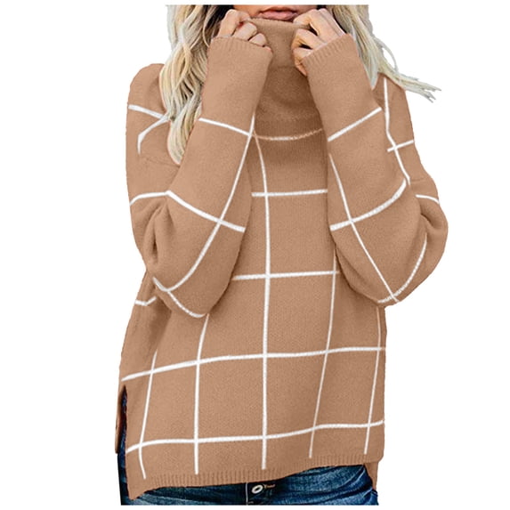 Viikei Cardigan Sweaters for Women Plus Size Fashion Women Fall Casual Long Sleeve Turtleneck Sweater Casual Solid Plaid Tops