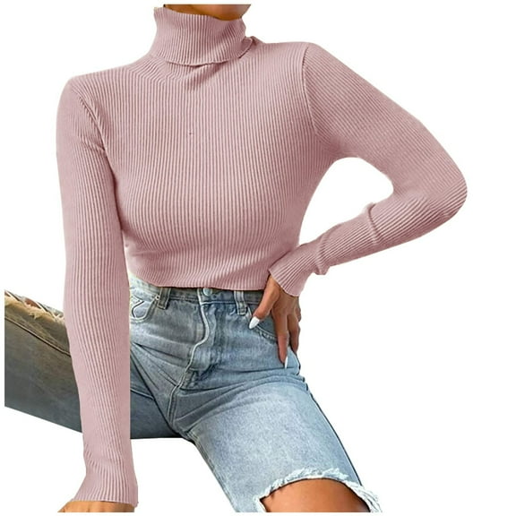 Summer Tops Viikei Womens Sweaters Cardigan Sweaters for Women Clearance $5.00 Fashion Women Solid Long Sleeve Pullove Turtleneck-Neck Casual Sweater Tops