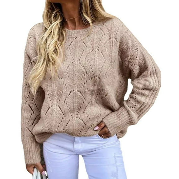 Viikei Cardigan Sweaters for Women Plus Size Women's Casual Round Neck Long Sleeved Knitted Pullover Round Neck Sweater