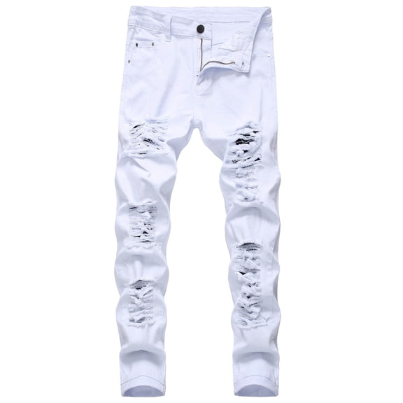 Viikei Cargo Pants for Men Clearance Mans Pants Men's Casual Denim Cotton Straight Ripped Hole Trousers Jeans Pants Full Length Pants
