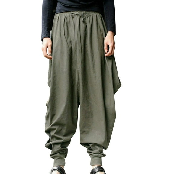 Viikei Cargo Pants for Men Mans Pants Men's Solid Color Cotton Large Harem Pants Wide Leg Pants