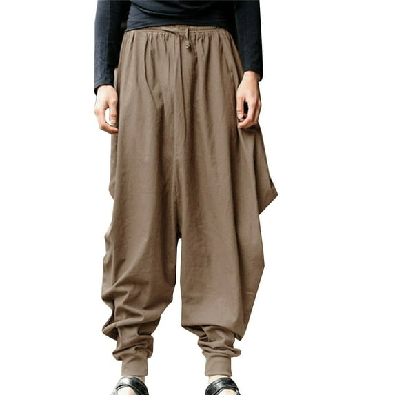 Viikei Cargo Pants for Men Clearance Mans Pants Men's Solid Color Cotton Large Harem Pants Wide Leg Pants