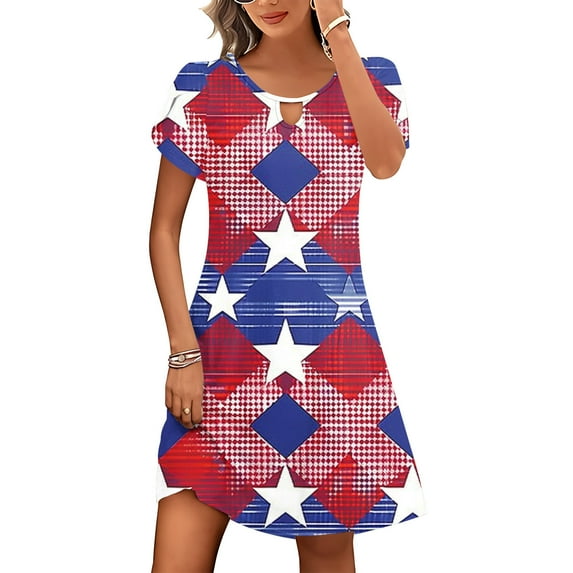 Viikei Casual T-Shirt Short Sleeve Dress,Women's Casual Loose Summer Printed Short Sleeved Dress Red M