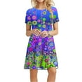 thumbnail image 1 of Viikei Casual Tiered Ruffle Short Sleeve Dress,Women's Short Sleeved Dress with Floral Print Round Neck Dress Multicolor XXL, 1 of 5