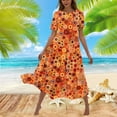 thumbnail image 1 of Viikei Casual Tiered Short Sleeve Dress,Women's Flower Printing Casual Short Sleeve Crewneck Dress Casual Flowy Tiered Maxi Beach Dress Orange L, 1 of 6