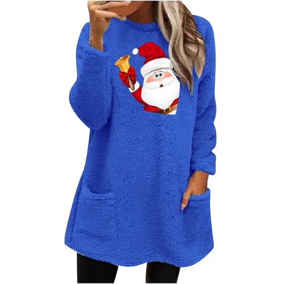 Viikei Christmas Sweaters for Women Plus Size Women's Round- Neck and Winter Loose Print Pocket Warm Long Sleeve Blouse Tops