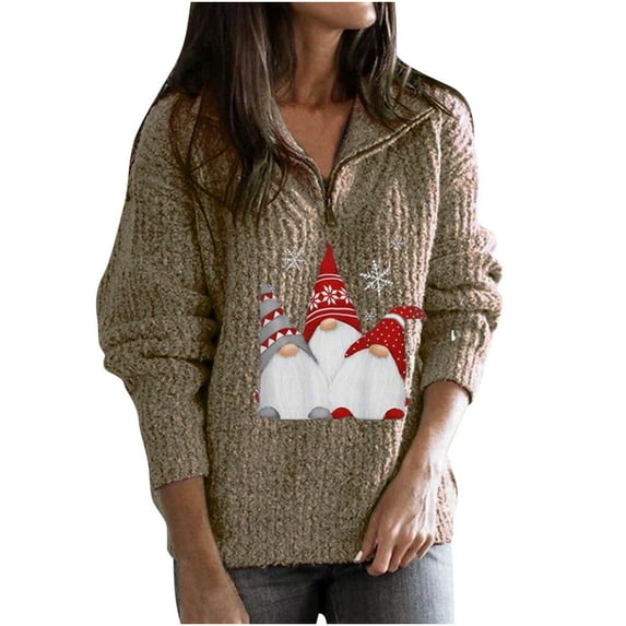 Viikei Christmas Sweaters for Women Plus Size Women's Round- Neck and Winter Loose Print Pocket Warm Long Sleeve Blouse Tops