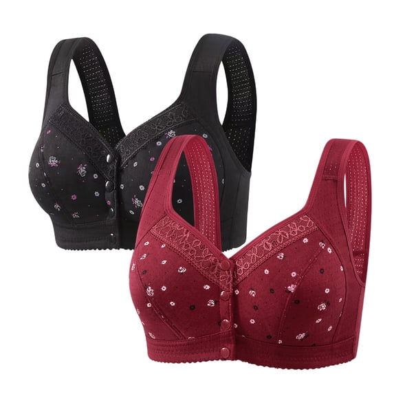 Viikei Comfortable Women's Bra for All-Day Use,2pcs Woman's Comfortable Lace Breathable Bra Underwear No Rims Black XL