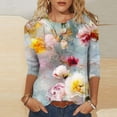 thumbnail image 1 of Viikei Cotton Women's 3/4 Sleeve Round Neck Top,Women Fashion Casual Printed Round Neck Three Quarter Sleeve 3/4 Sleeve T-shirt Loose Multicolor L, 1 of 5