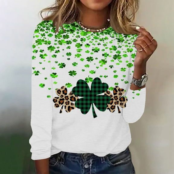 Viikei Cozy Knit Round Neck Long Sleeve Shirt Women,Women's Fashion St. Patrick's Day Printed Long Sleeved Round Neck Blouse Green S