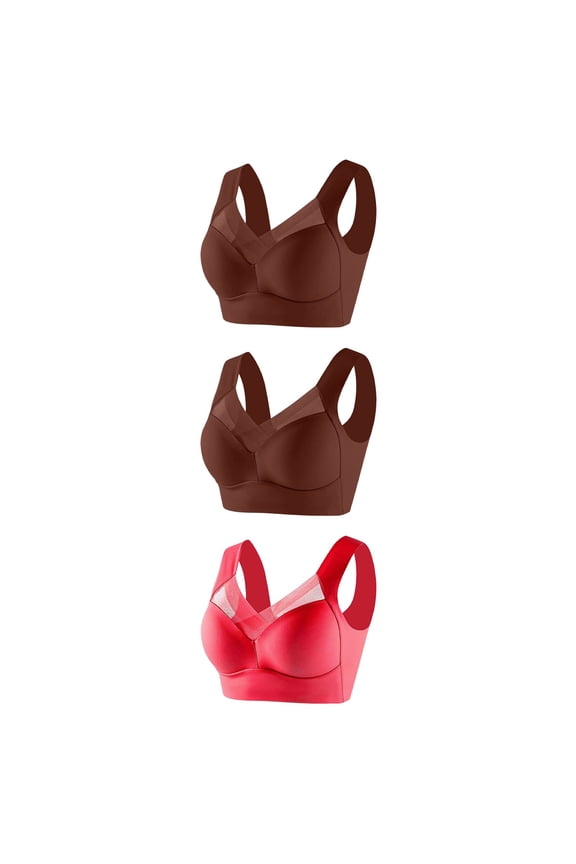 Crisscross Front Bra Stylish Support,Women's Underwear Thin Lace Solid Color Push-up Adjustment Bra Red L