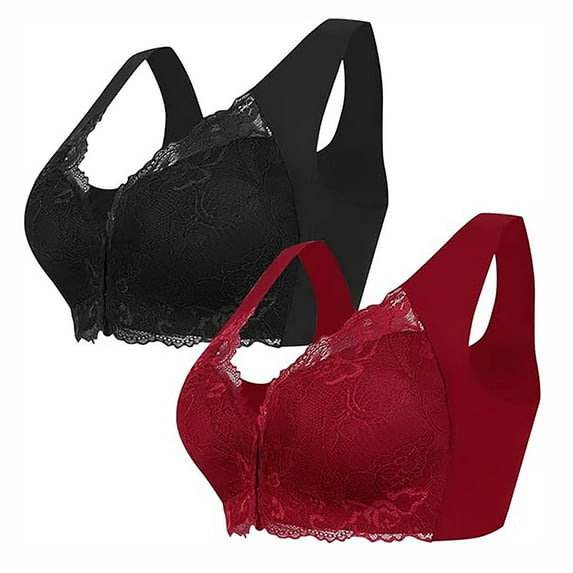 Viikei Daily Wear Women's Bra with Adjustable Closure,2PC Set Large Front Button Lace Bra No Steel Rim Women's Underwear Multicolor L